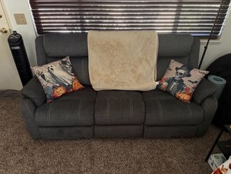 manual recliner sofas, grey