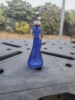 Vintage Cobalt Blue Glass Bottle with Buckle