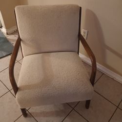 White Fabric Modern Upholstered Accent Chair with High-Quality Wood Frame