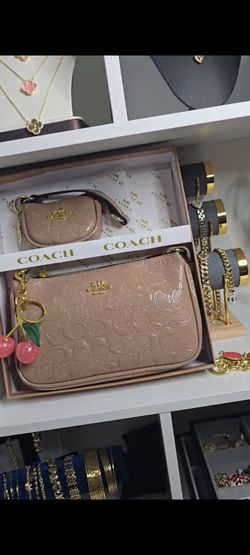 Coach Signature Patent Leather Wristlet Set