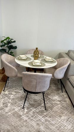 Round Marble Top Dining Table with 4 Chairs super sale 👌