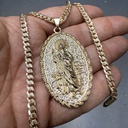 14k premium gold plated Saint Jude, pendant, and necklace