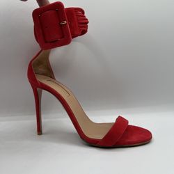 Women’s Aquazzura Red Suede Heel with ankle cuff