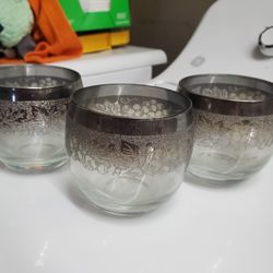 3 Cups With Silver Christmas Design On Edge