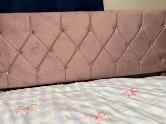 Queen Pink Velvet Headboard with Crystals