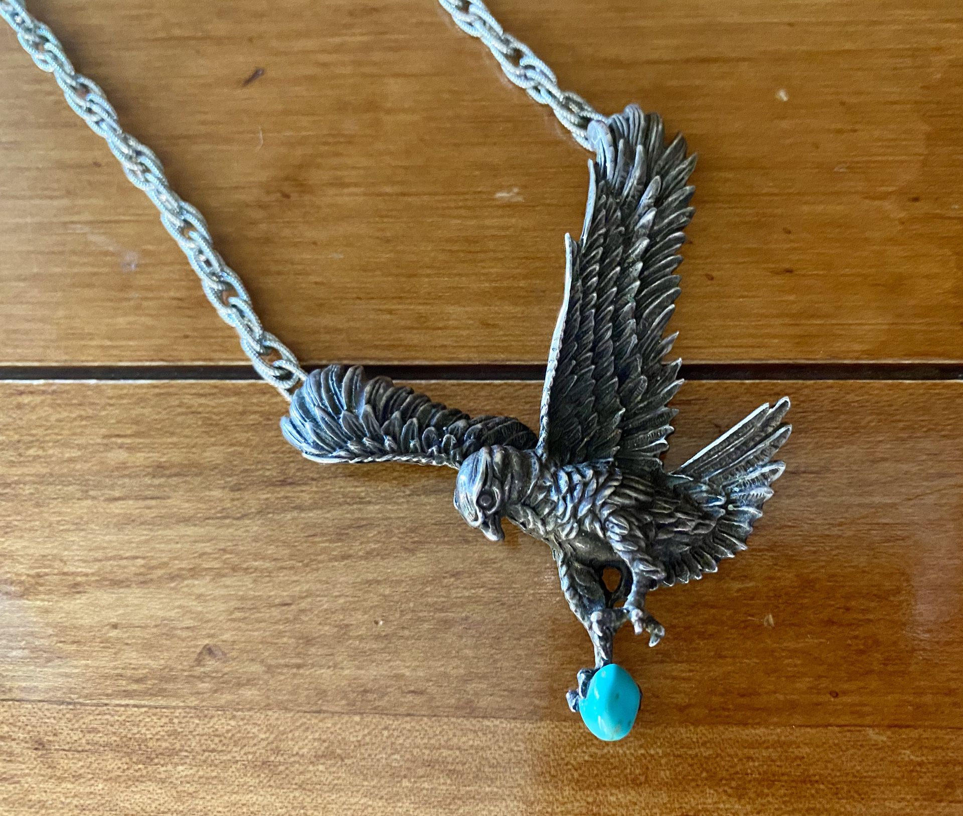 Vintage Sterling Silver and Turquoise E agle Necklace