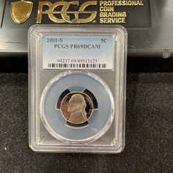2001 S Gem Proof Jefferson Nickel Graded At PR69 With A Deep Cameo C-4