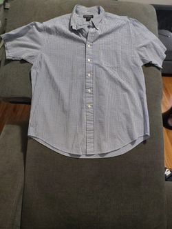 Brooks Brothers Short Sleeve Button Down Shirt White Blue Checkered XL 