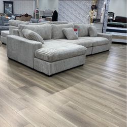 Beige Sectional Sofa With Reversible Arm