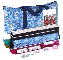 American Mahjong Set 166 Tiles 4 All-in-One Rack / Pushers with Blue Bag Full Size