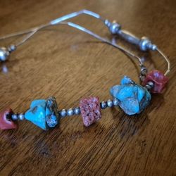 Native American Silver Coral And Turquoise Necklace 