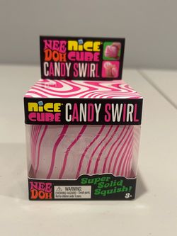 Nee Doh Nice Cube Candy Swirl Super Solid Squish Squeeze Toy Pink Clear
