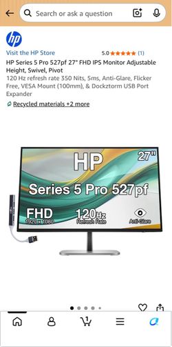HP Series 5 Pro 527pf 27" FHD Monitor 1080p 120hz