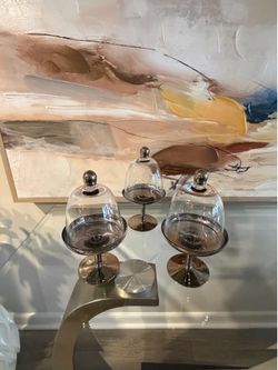 Smoked Glass Cloche Dome Set on Pedestal Stands - Elegant Home Dining Display