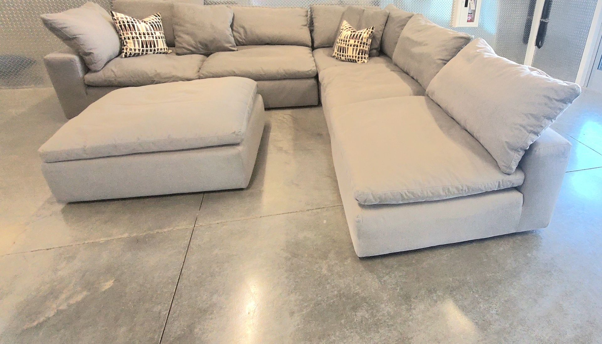 Beautiful Elegant Upscale Luxury Large Gray Upscale Sectional Sofa With Goose Down Feathers