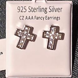 ​Dazzling CZ Cross Stud Earrings | AAA Quality, 925 Sterling Silver & Rhodium Plated