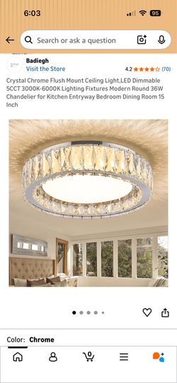 Crystal Chrome Flush Mount Ceiling Light,LED Dimmable #430