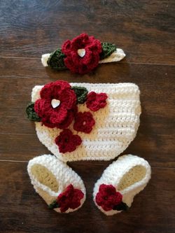Red rose infant diaper cover set photo prop