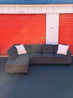 “Free Delivery” - Dark Gray Tufted Sectional Sofa with Chaise