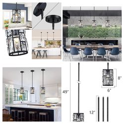 Modern Crystal Pendant Light Fixture 3-Pack Matte Black Finish Hanging Lighting Crystal Chandelier for Living Room, Kitchen, Hallway
