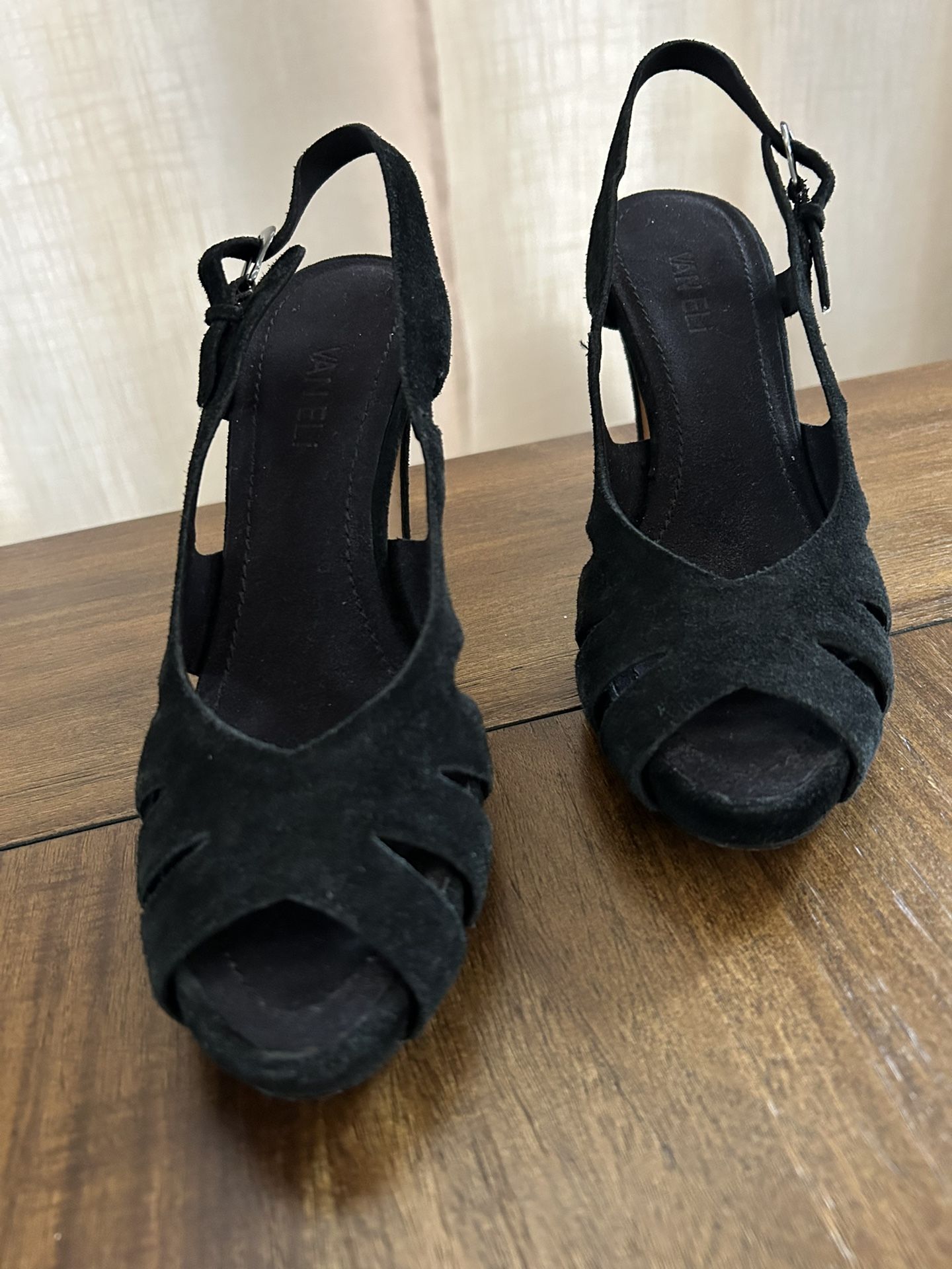 Vaneli 7.5 Small Black 4” Heels Suede Cloth Shoes