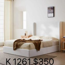 Upholstered Bed Frame with 54'' Nail Head Decorative Wing Back,Hand Buttoned Tufting Headboard Platform Bed (1261)