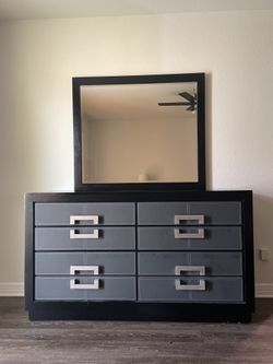 Black Wooden Dresser and Mirror