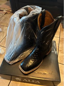Genuine ostrich belly - Fs print leather  black boots