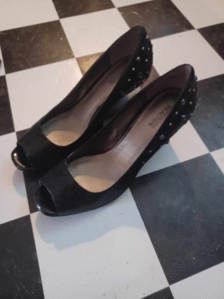Kenneth Cole Open Toe Black Wedge Heels Size 11 