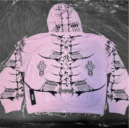 Civil Regime Pink Embroidered Zip Up Hoodie - Size 2XL