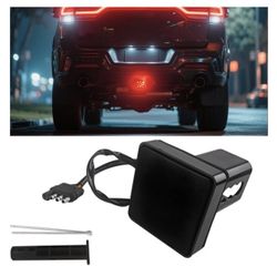 HZEL Trailer Hitch Receiver Cover With 15 LED Brake Lights, Super Bright Vehicle Lamp Tail Light Fit 2" Receiver, Auto Exterior Lighting Accessories, 