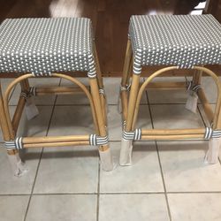 Stools-2  -  24.5” Counter Stools In Gray Poly And Rattan 
