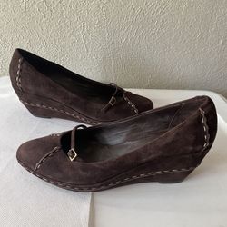 Cole Haan womens shoes Wedge Brown Suede Slip On 8.5 Like New 