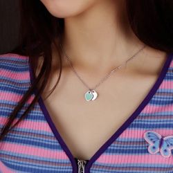 N95- Love Double Heart Necklace Color Silver , Pink