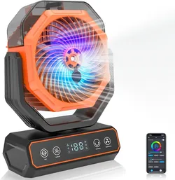 Smart Rechargeable Rotating Misting Camping Fan with RGB LED Light