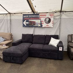 TENT SALE! Dark Grey Sleeper Sofa with Storage Chaise 