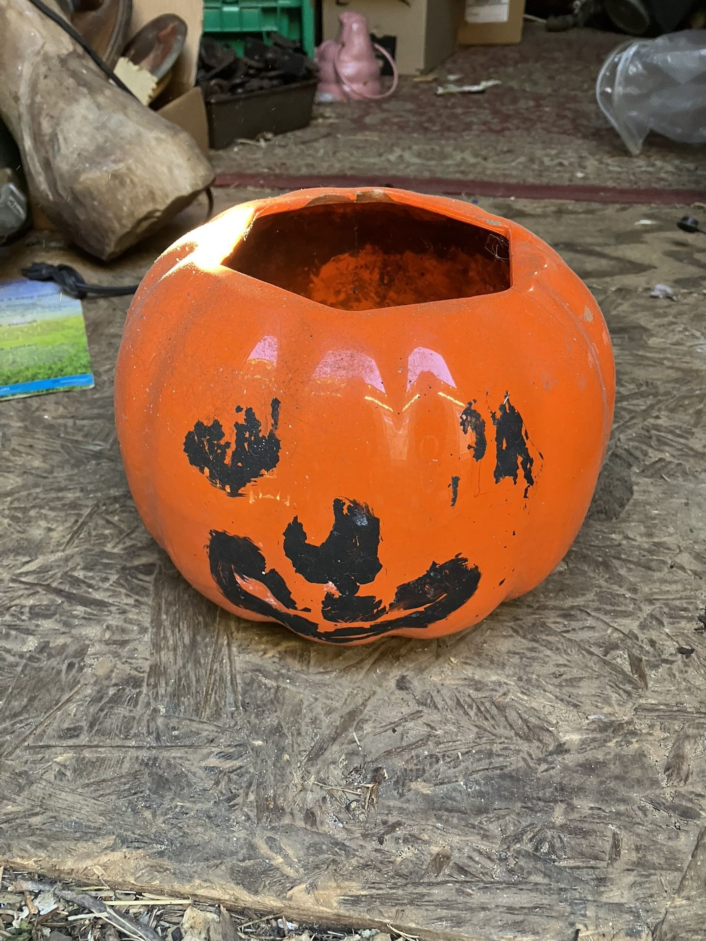 Antique Vintage Folk Art Ceramic Halloween pumpkin head