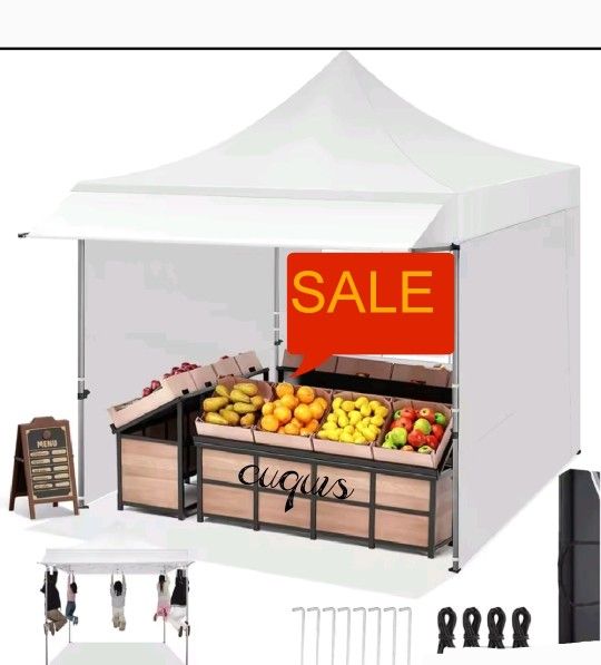 10x10 Pop Up Canopy Tent Heavy Duty with Sidewalls, Outdoor Commercial Canopy with Awning, Waterproof&23 SF Extended Awning
