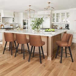 360-degree Swivel Bar Stools Set of 4, 26" Counter Height Bar Stools with High Back and Wood Legs, Morden Faux Leather Upholstered Barstools for Kitch