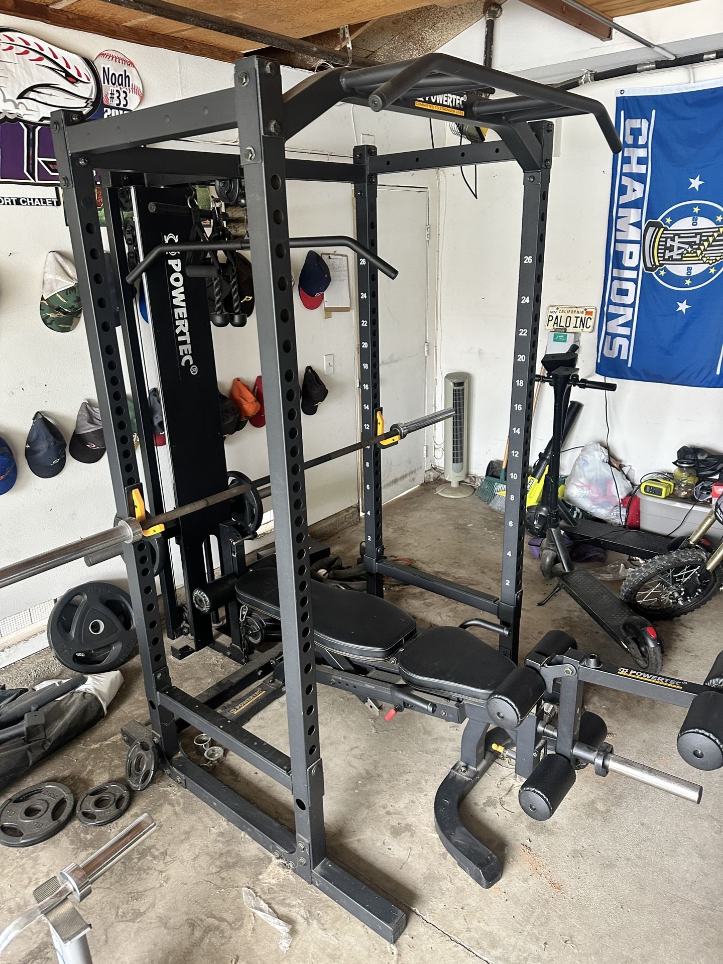 Full Powertec Rack With Pulley System And Preacher Curl Seat