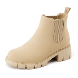 Athlefit Girls Ankle Boots Kids Comfortable Slip On Lug Sole Chelsea Booties For Toddler Little Kid Big Kid Apricot Size 10