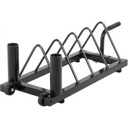 Horizontal Barbell Bumper Plate Rack Holder Olympic Bar Storage Rack with Handle and Wheels,Black