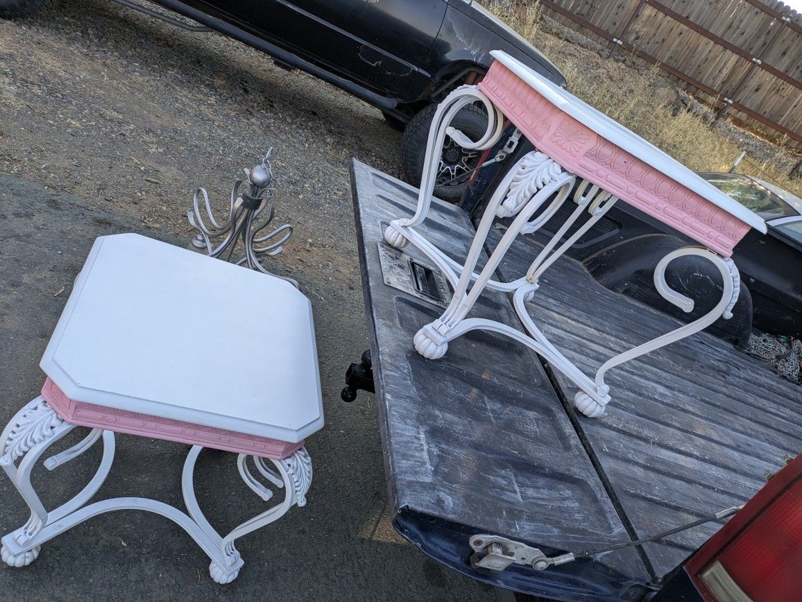 Pink And White End Tables