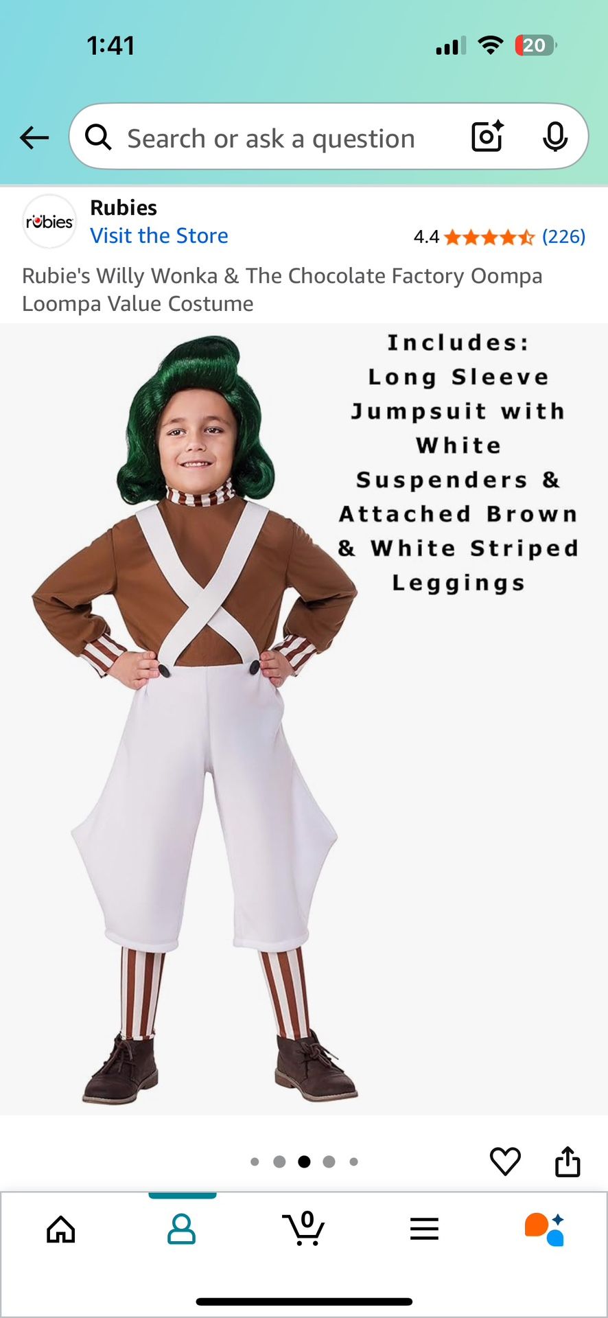 Oompa Loompa 3T-4T Kids Halloween Costume Willy Wonka