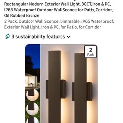 EDISHINE 2 Pack LED Outdoor Wall Lights Dimmable, 15.7" Rectangular Modern Exterior Wall Light, 3CCT, Iron & PC, IP65 Waterproof Outdoor Wall Sconce f