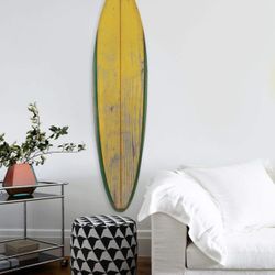 HomeRoots 76" X 18" X 1" Distressed And Rustic Yellow Surfboard Wood Panel Wall Art