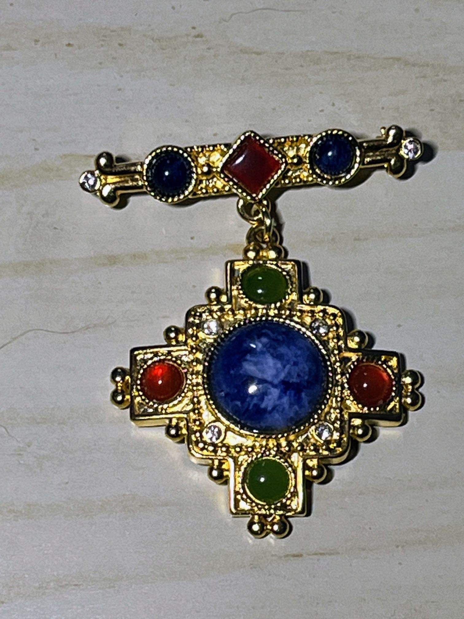 Vintage 1980's Jeweled Maltese Cross Brooch Signed