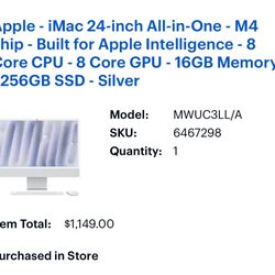 Apple iMac 24” M4 (2024) – 16GB RAM – Excellent Condition – Silver