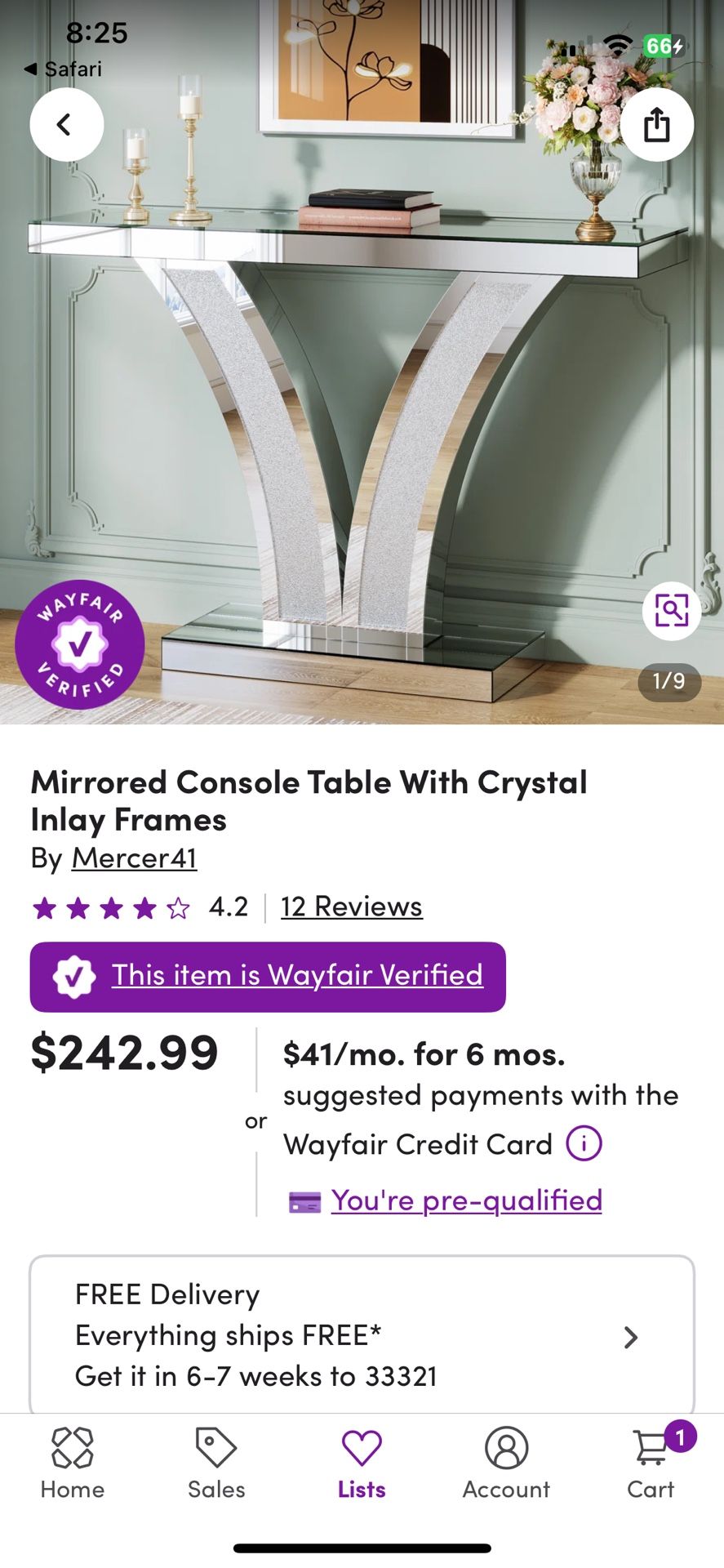 Mirror Console Table – Crystal Inlay – Excellent Condition