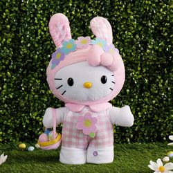 Hello Kitty Plaid Easter Bunny Animated Plush Side Stepper, 16 in